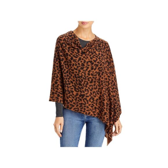 C Sweaters - C Womens Brown Stretch Animal Print Cowl Neck PONCHO Sweater ONE SIZE